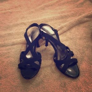 Navy stretch strappy sandals